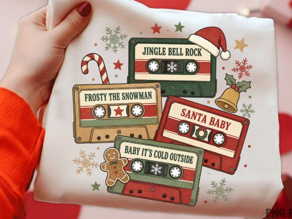 Vintage Christmas Mixtape Cassettes PNG Graphic Illustrations By daily.arts