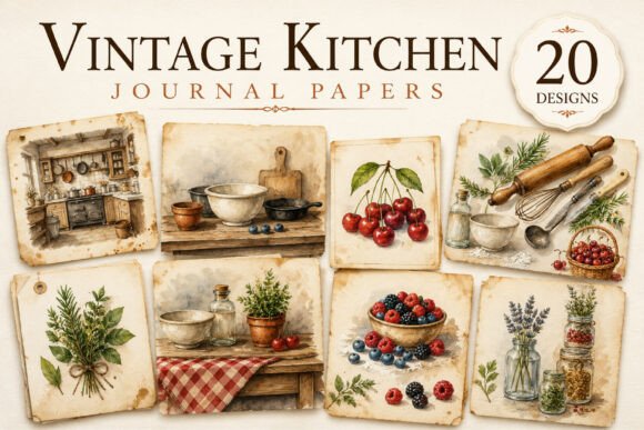 Vintage Kitchen Junk Journal Papers