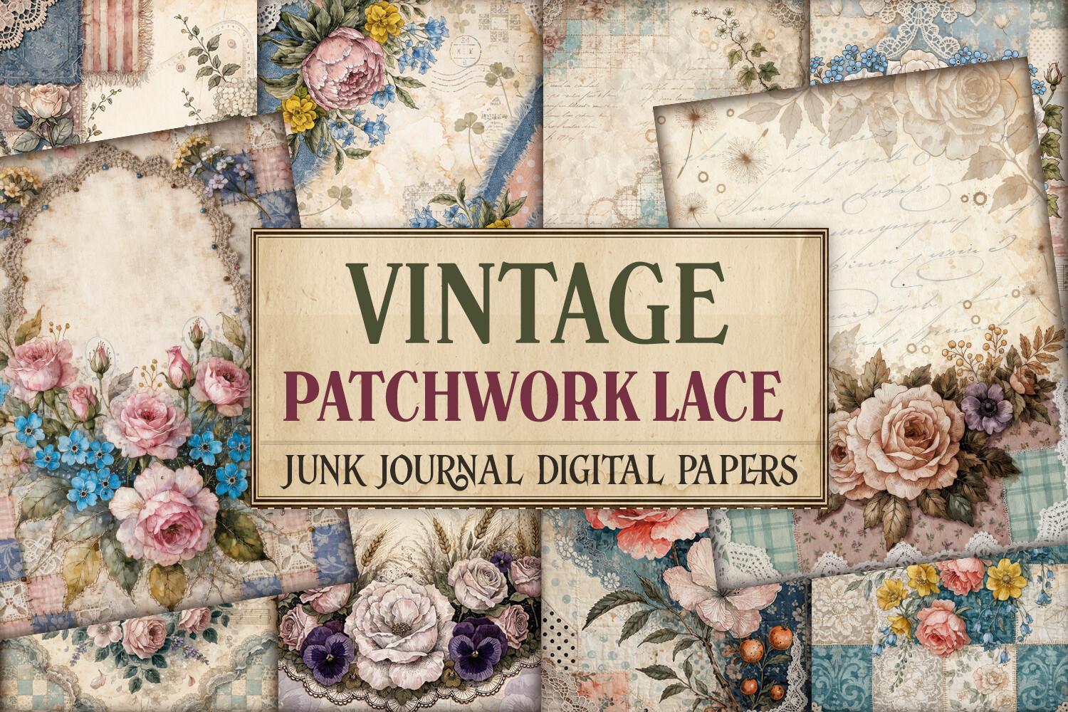 Vintage Patchwork Lace Junk Journal Page
