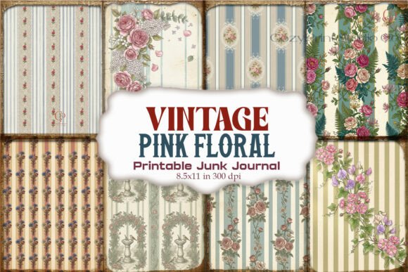 Vintage Pink Floral Junk Journal Pages