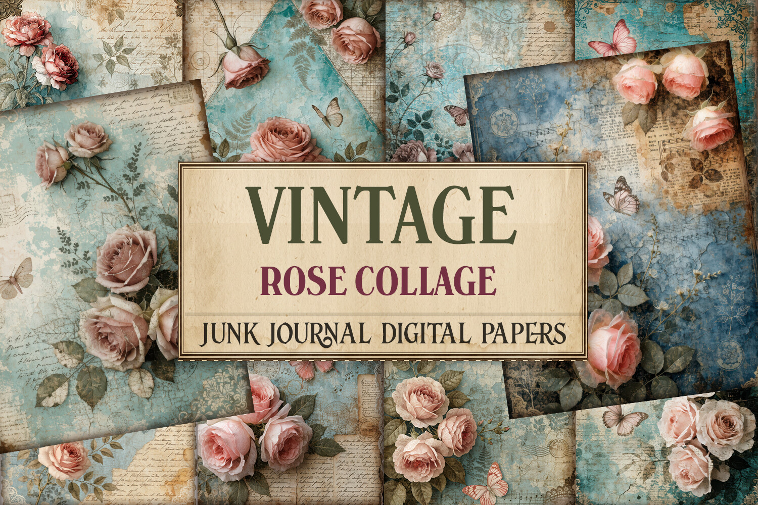 Vintage Rose Collage Junk Journal Pages