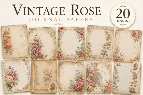 Vintage Rose Junk Journal Papers