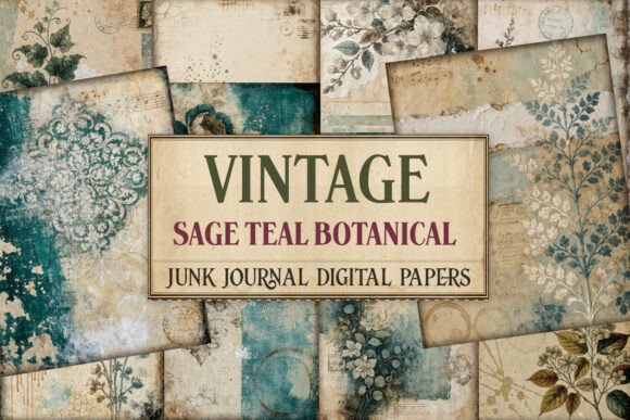 Vintage Sage Teal Botanical Junk Journal