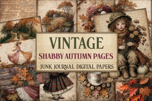 Vintage Shabby Autumn Junk Journal Pages