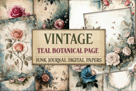Vintage Teal Botanical Junk Journal Page