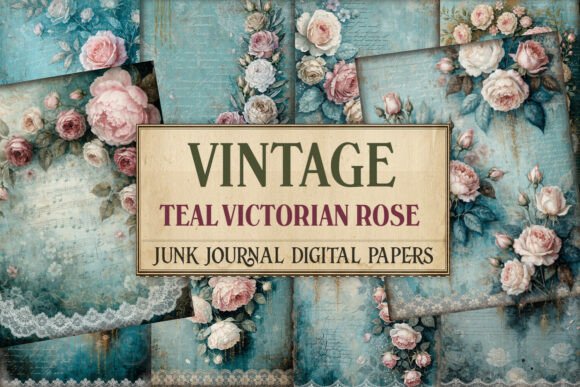 Vintage Teal Victorian Rose Junk Journal
