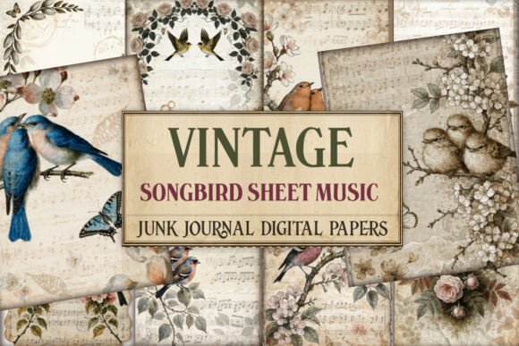 Vintage Bird Sheet Music Junk Journal