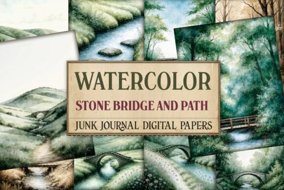Watercolor Stone Bridge Path Pages