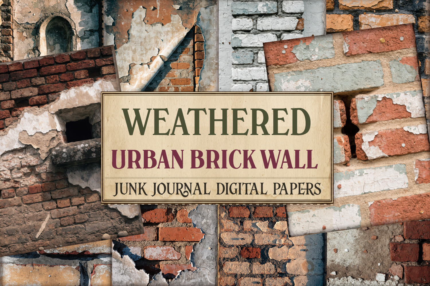 Weathered Urban Brick Junk Journal Paper