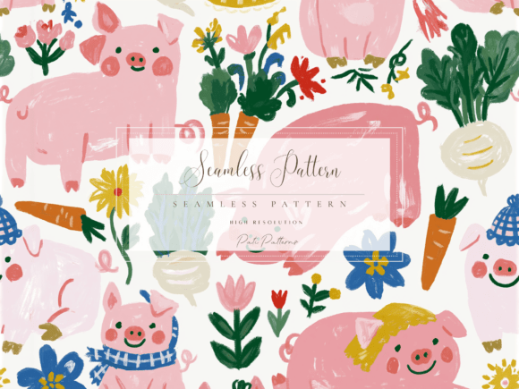 Whimsical Pigs Seamless Pattern PNG for Kids