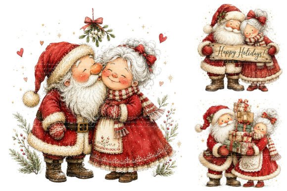 Whimsical Santa and Mrs Claus PNG Bundle