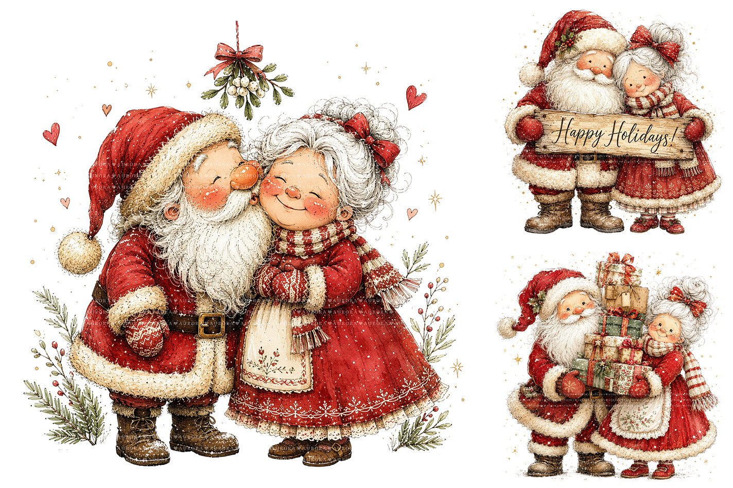Whimsical Santa and Mrs Claus PNG Bundle