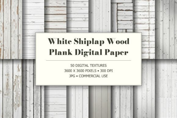 White Shiplap Wood Plank Digital Paper