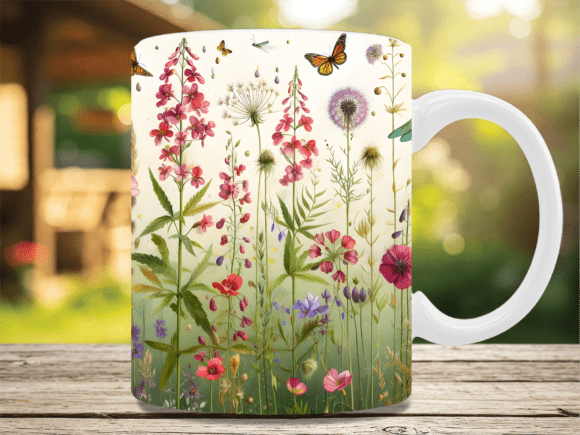 Wildflower Botanical Butterfly Mug Wrap Graphics