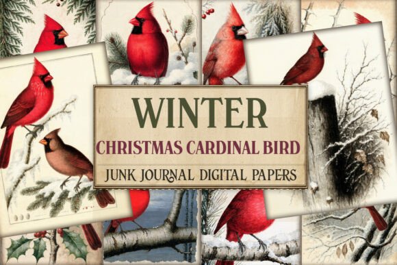 Winter Christmas Cardinal Bird Pages