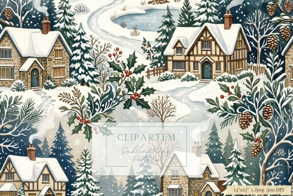 Winter Village Snow Christmas Pattern