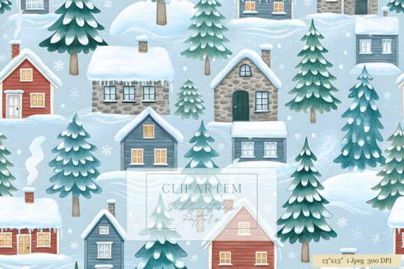 Winter Village Snow Pattern Design Print