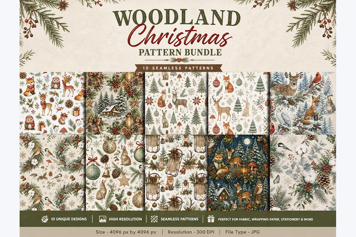 Woodland Christmas Pattern Bundle