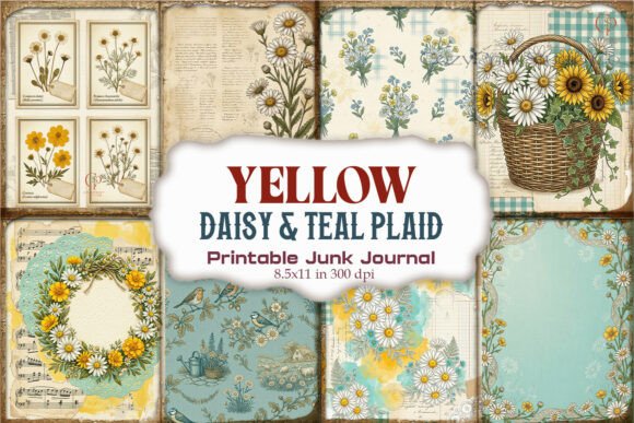 Yellow Daisy and Teal Plaid Junk Journal
