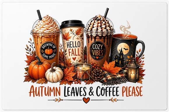 Autumn Leaves Coffee Please PNG