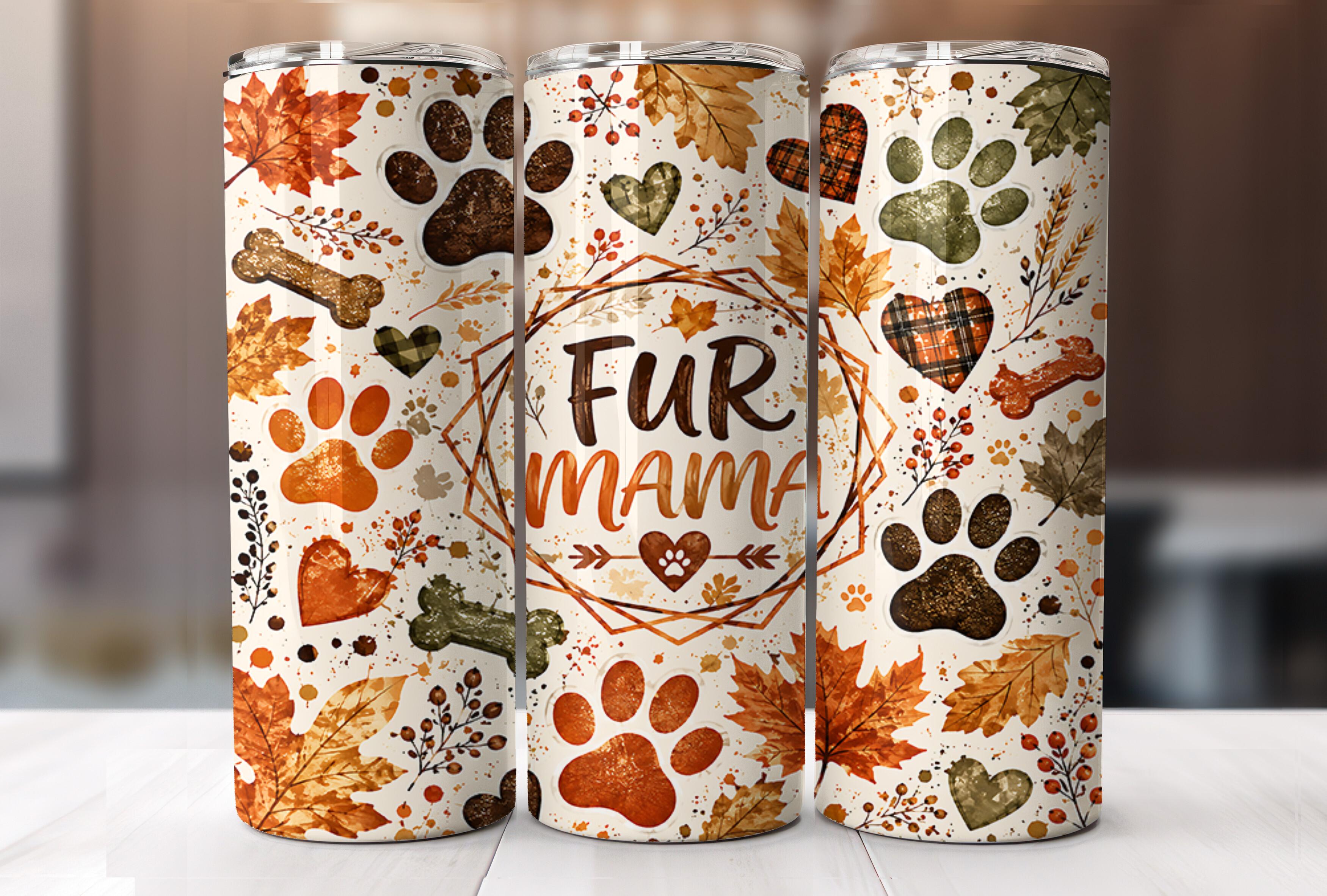 Autumn Paw Print Fur Mama Tumbler PNG