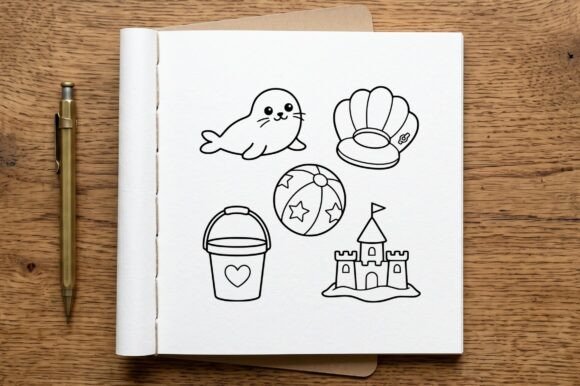 Beach Items Kawaii Coloring Page