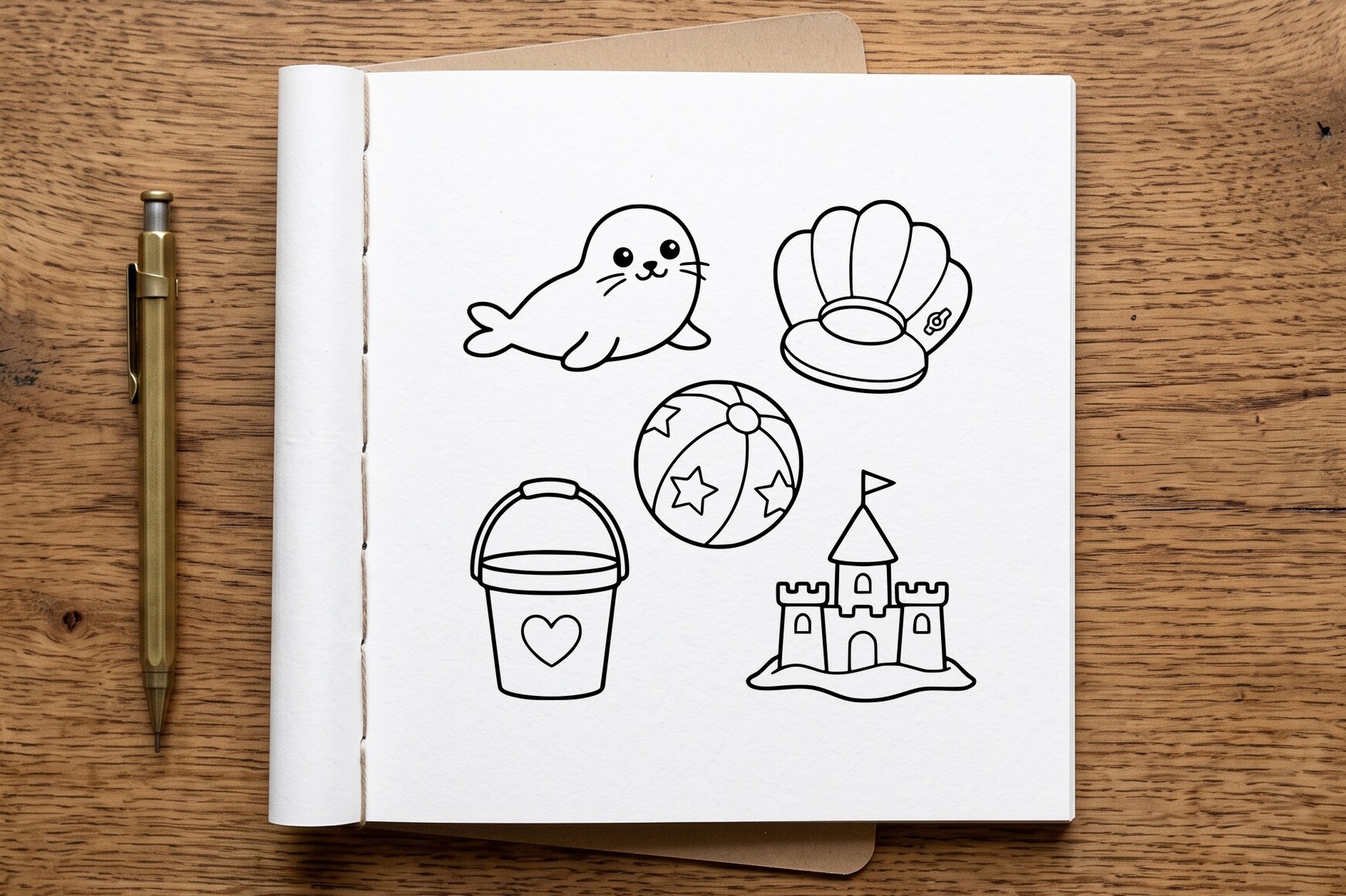Beach Items Kawaii Coloring Page