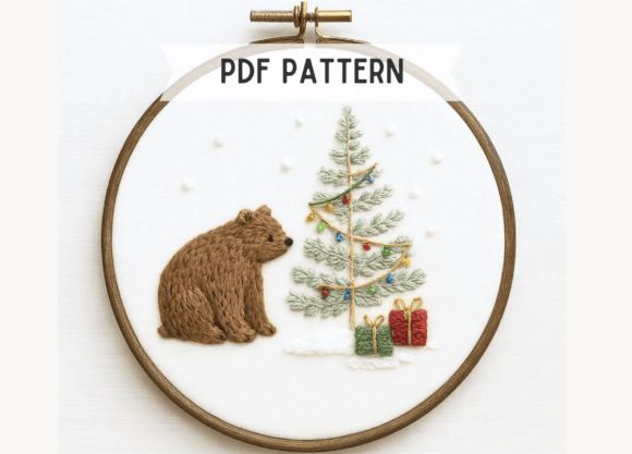 Bear and Christmas Tree Embroidery