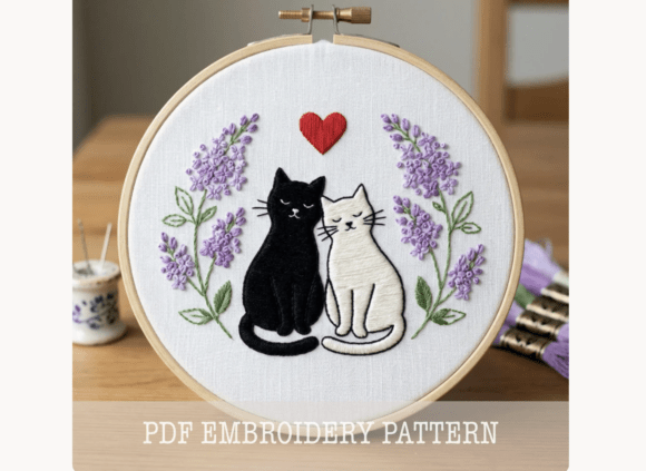 Black and White Cats Embroidery