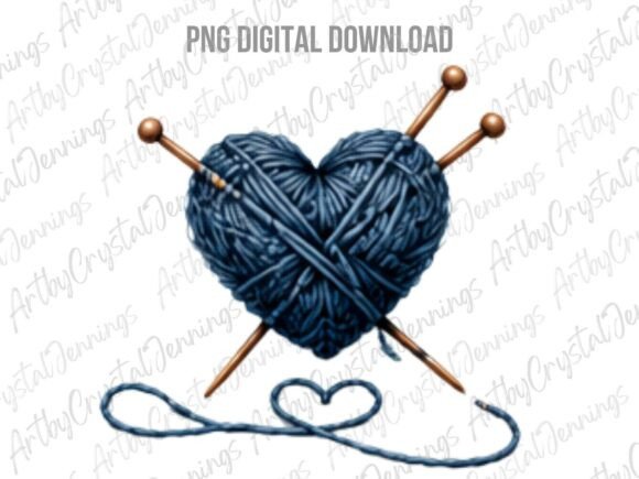 Blue Crochet Yarn Heart Knitting PNG