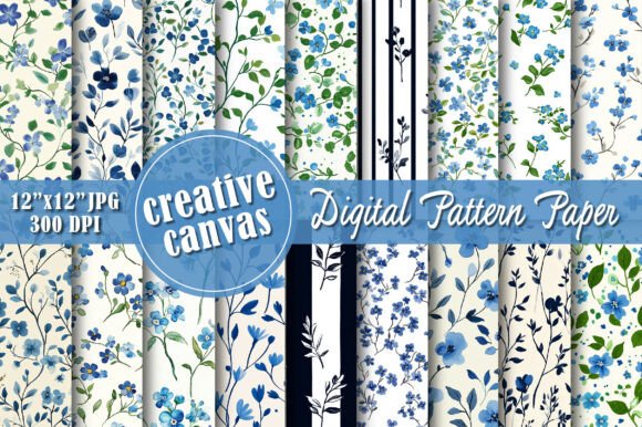 Blue Floral Digital Paper Collection