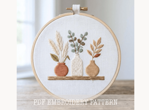 Boho Vases Shelf Embroidery Pattern