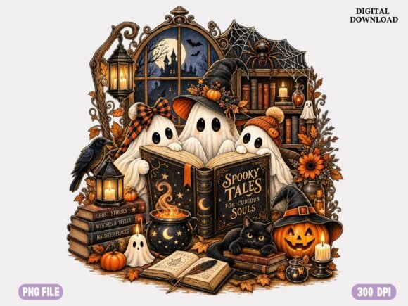 Bookish Ghost Halloween PNG, Reading Gho