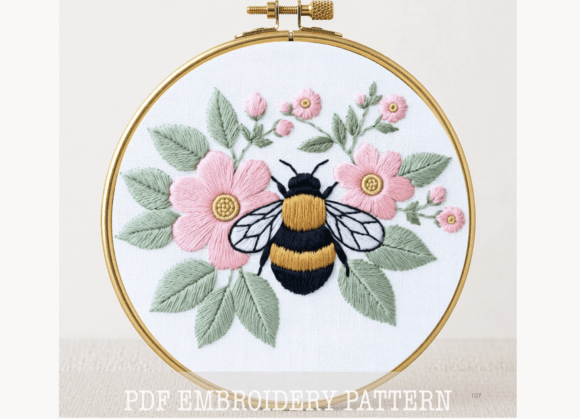 Bumblebee and Roses Embroidery