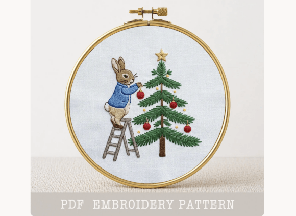 Bunny Decorating Tree Embroidery