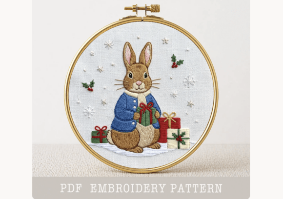 Bunny with Gifts Embroidery Pattern