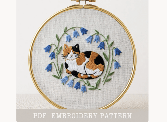 Calico Cat and Bluebells Pattern
