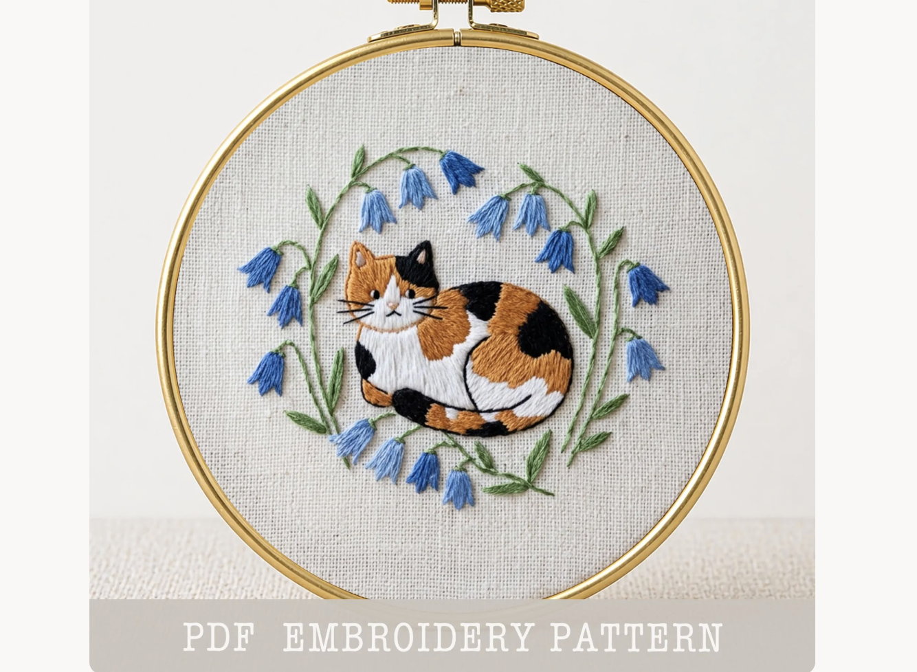 Calico Cat and Bluebells Pattern