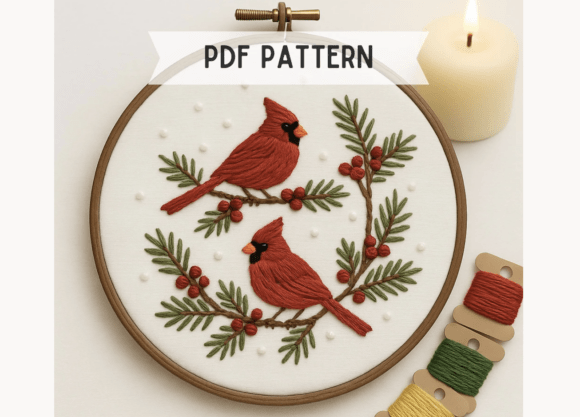 Cardinal Birds Hand Embroidery Pattern
