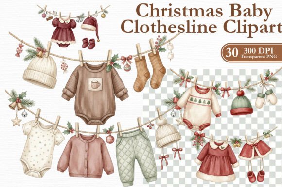 Christmas Baby Clothesline Clipart PNG