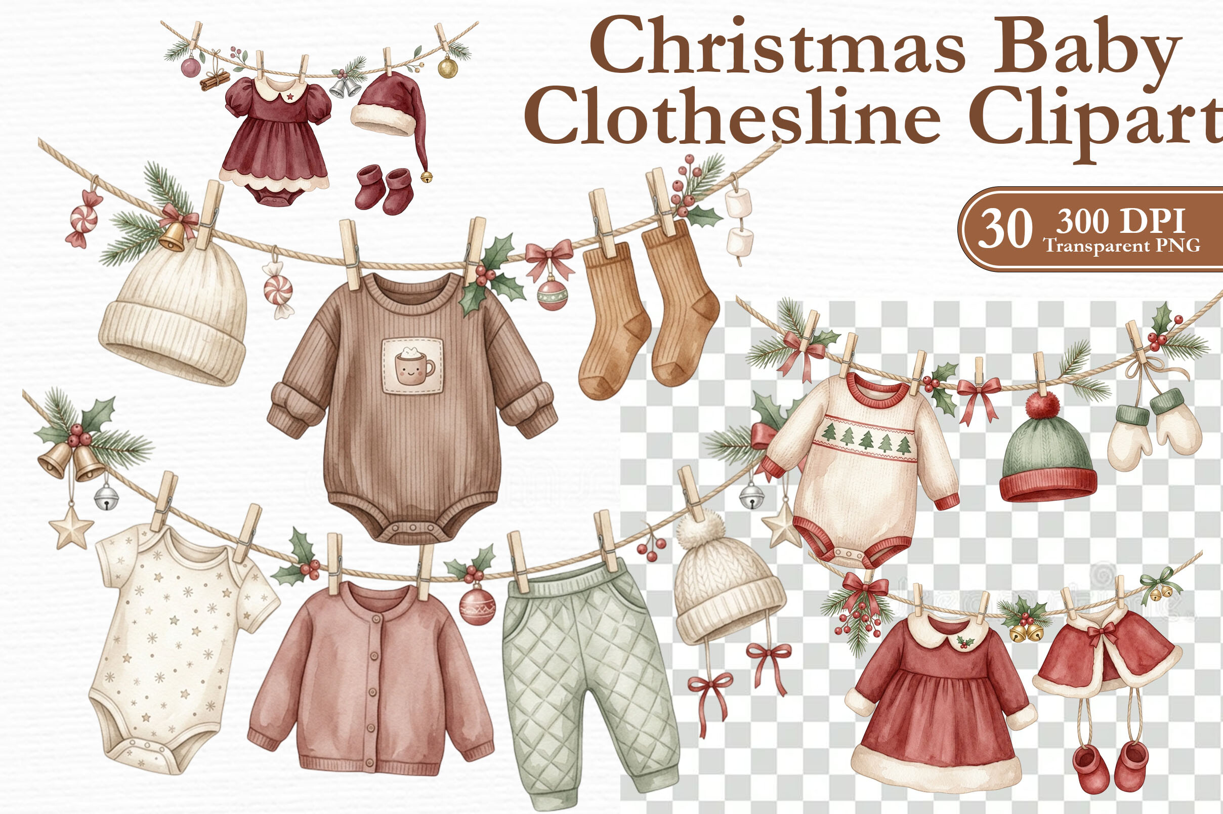 Christmas Baby Clothesline Clipart PNG