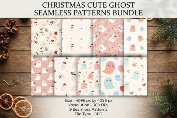 Christmas Cute Ghost Seamless Bundle Graphics