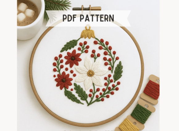 Christmas Floral Wreath Embroidery