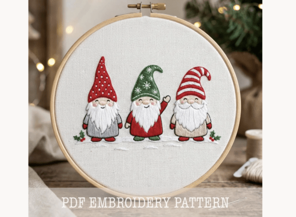 Christmas Gnomes Trio Embroidery