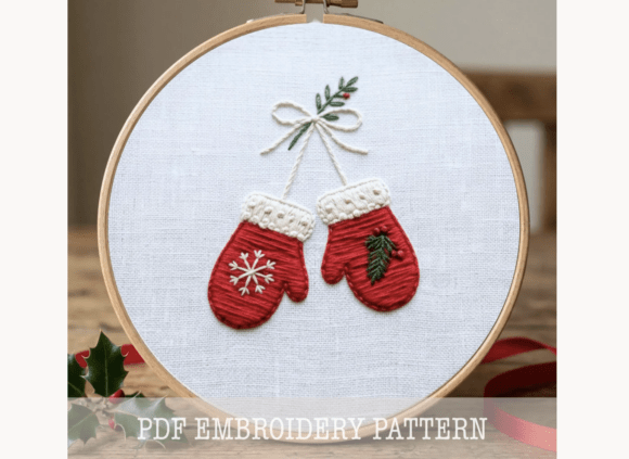 Christmas Mittens Embroidery Pattern