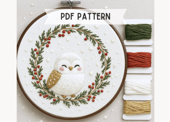 Christmas Owl Wreath Embroidery