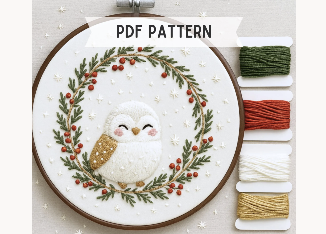 Christmas Owl Wreath Embroidery