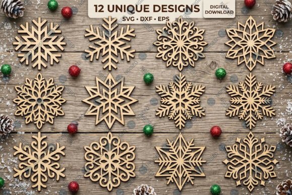 Christmas Snowflake Laser Cut SVG Bundle (Design 1) laser cut file