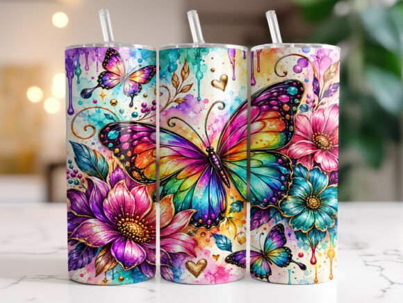 Colorful Butterfly Flower Tumbler Wrap