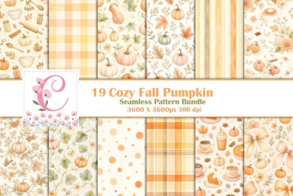 Cozy Fall Pumpkin Seamless Pattern Bundl
